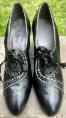 VINTAGE 1920's 30's FRIEDMAN SHELBY BLACK LEATHER SHOES DECO