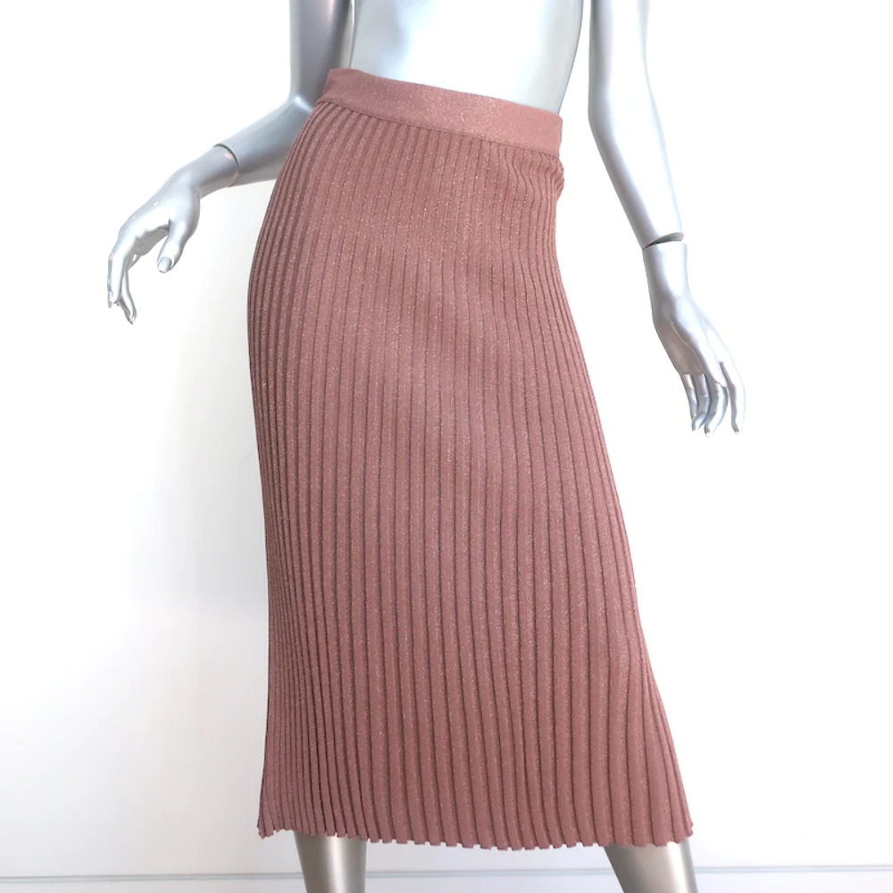 Prada Midi Skirt Dusty Rose/Gold Lurex Ribbed Knit Size 40-image