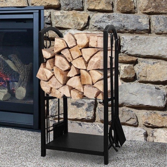 Firewood Rack Organizer Compact Wood Log Metal Fireplace Kindling