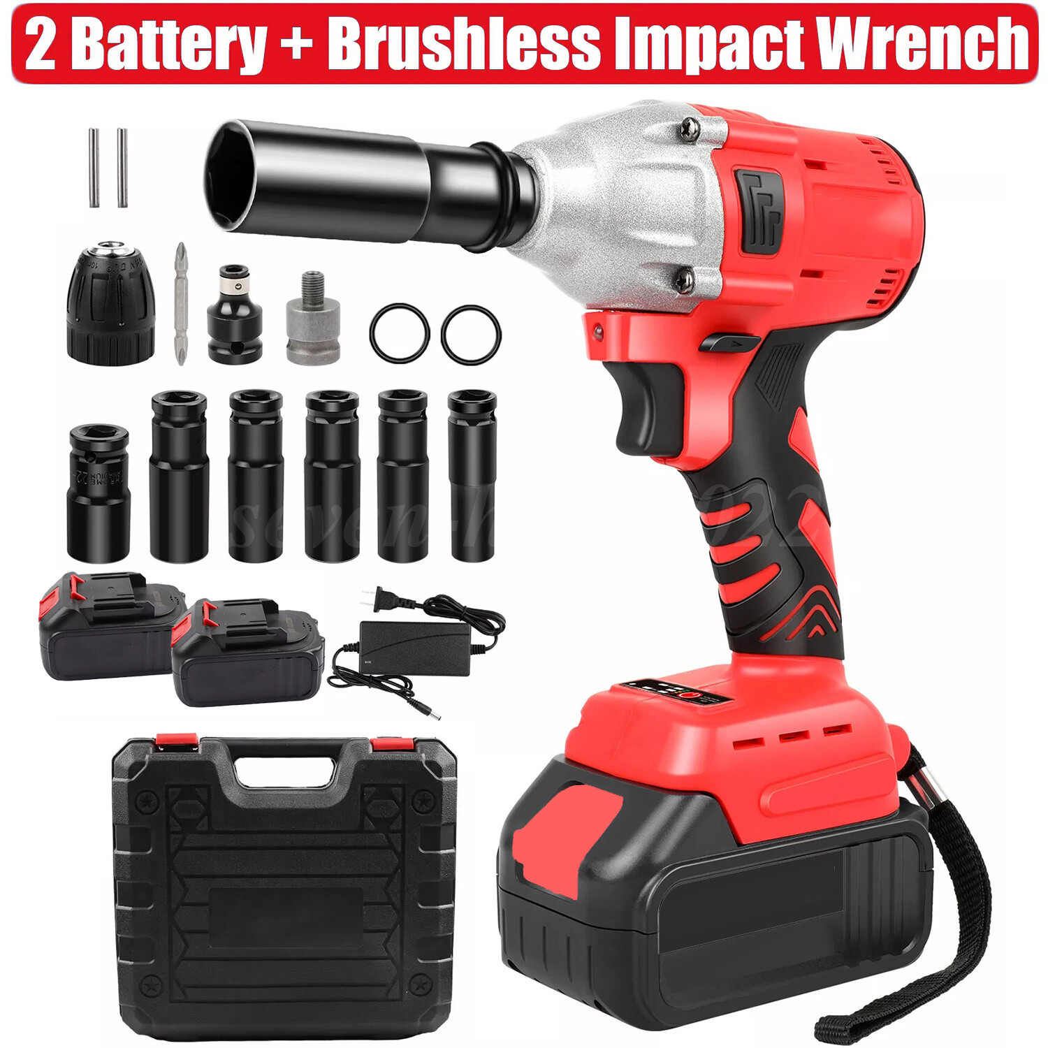 650N.M Cordless Electric Impact Wrench Gun 1/2'' High Power Driver W/ 2 Battery