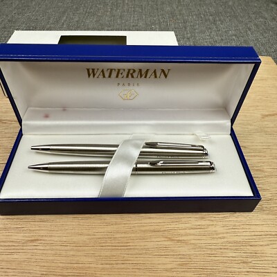 Vintage Waterman Pen & Pencil Set Brushed Chrome Paris France Original Box