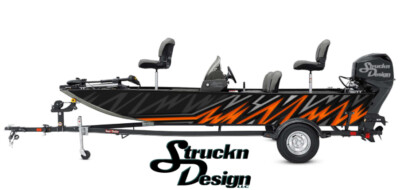 Boat Wrap Black Gray Orange Vinyl Graphic Decal Kit Fishing Abstract Zig-Zag