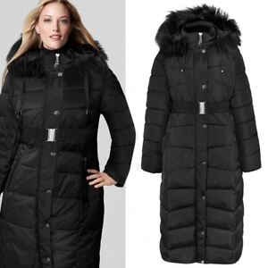 New Womens Ladies Plus Size Long Quilted Padded Winter Jacket Coat Fur Trim Hood | eBay