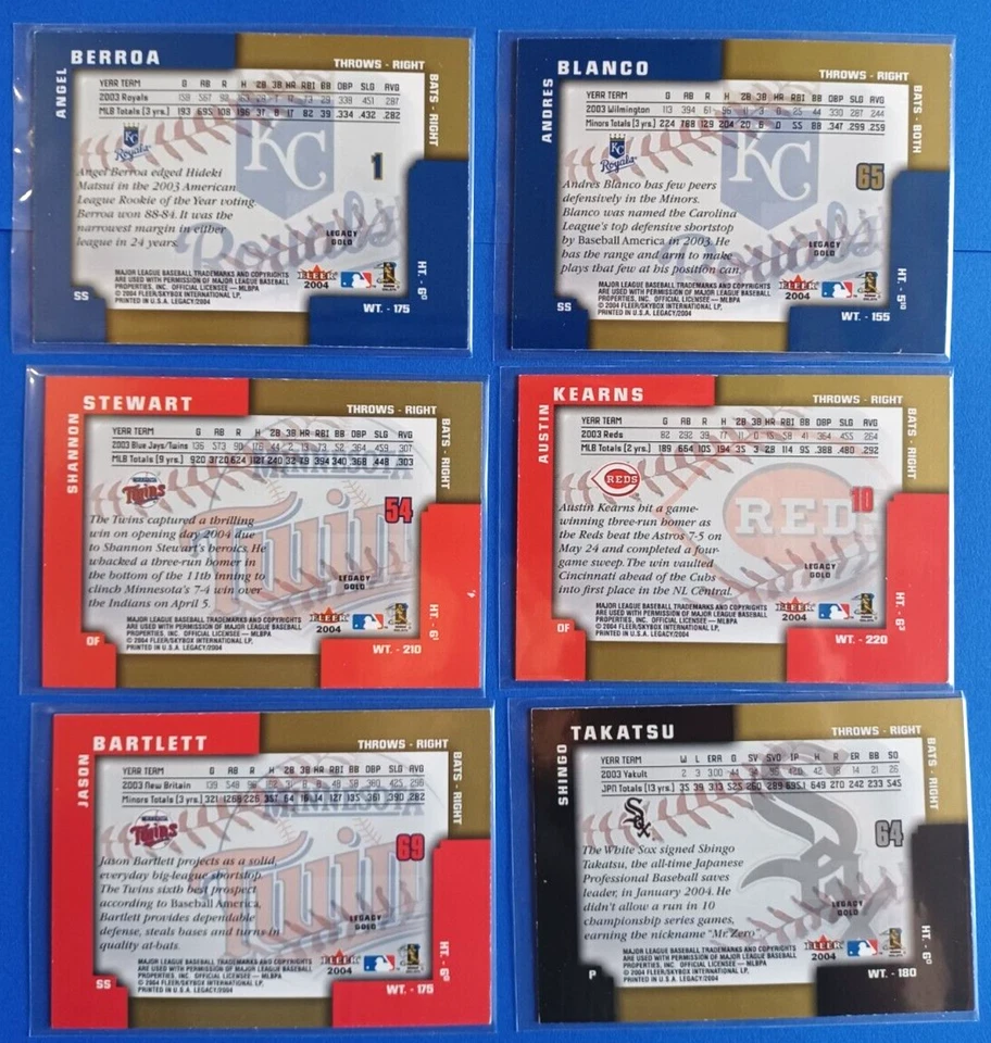 LOTE DE 6 2004 FLEER LEGACY BÉISBOL PARALELOS DORADOS BANCARROTA SIN NÚMEROS Foto 2 de 4
