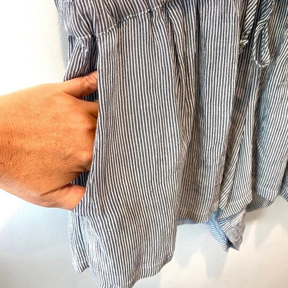 Olivaceous Striped Shorts Drawstring Short Sleeve Ruffled Romper Rayon Wmns M - Imagem 4 de 4