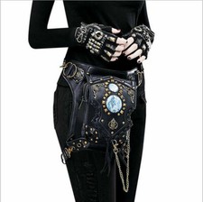 Steampunk Leather Gothic Waist Rivets Zipper Fanny Pack Motorcycle Drop Leg Bag