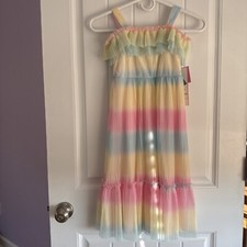 NEW NWT Rare Editions Girls Size 5 Pastel Rainbow Pleated Tulle Dress Party