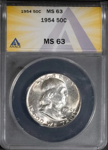 1954 50c Silver Franklin Half-dollar MS 63 ANACS # 7623800 + Bonus