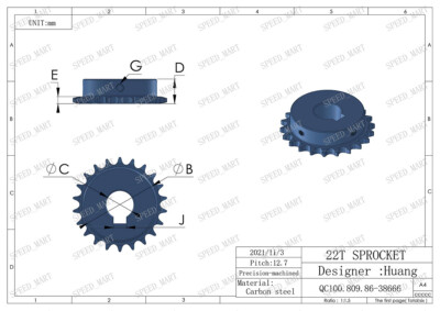 08B 22 Zähne Kettenrad mit einseitiger Nabe Simplex 1/2x5/16 12,7x7