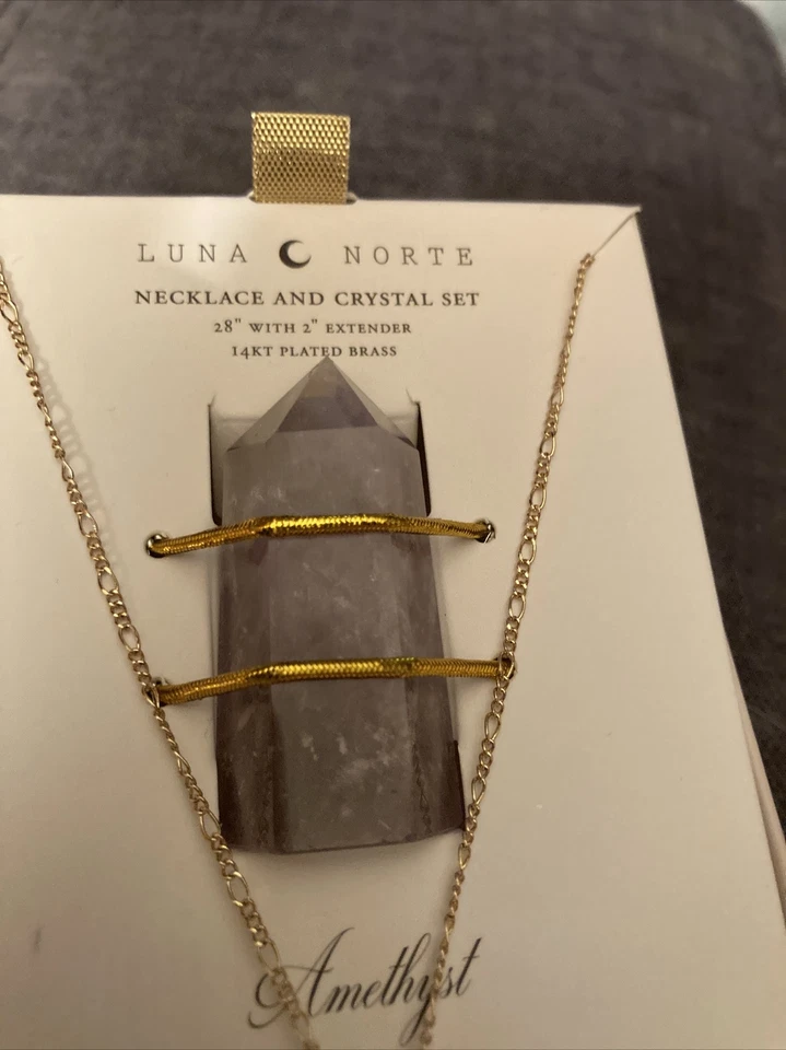 Conjunto de collar y cristal de amatista Luna Norte ~ 14KT latón enchapado ¡Nuevo en caja! Foto 4 de 4