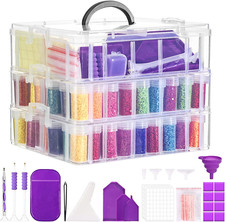 QUEFE 3-Tier Diamond Painting Storage Organizer Container with100 Slots, Clear