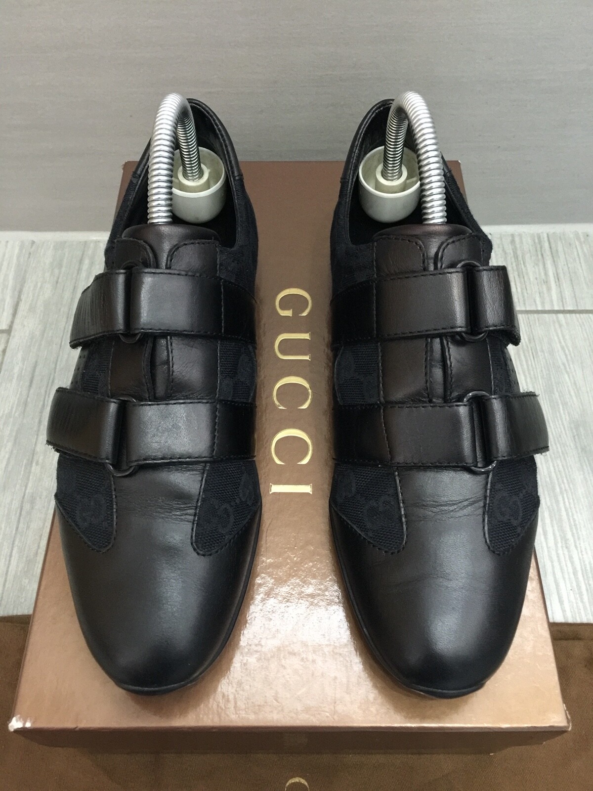 GENUINE BLACK LEATHER GUCCI GG CANVAS 