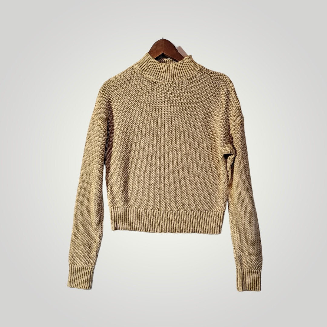 Forever 21 Womens Cropped Knit Sweater Size Small Beige Long