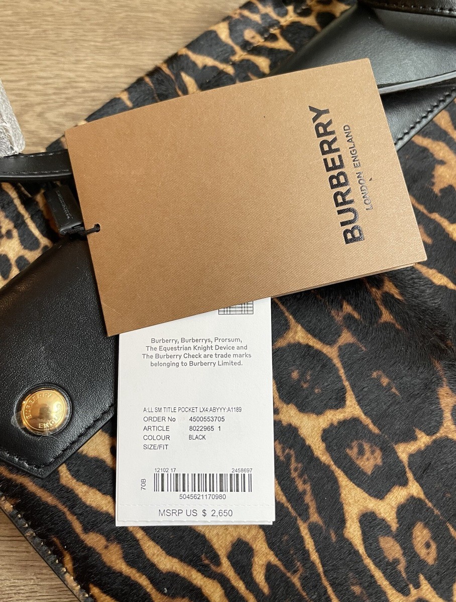NWT BURBERRY Calf Hair Leopard Print Small Title Bag with Pocket