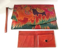 Genuine Leather Clutch Purse Wallet - India Elephants Hand Tooled NWOT