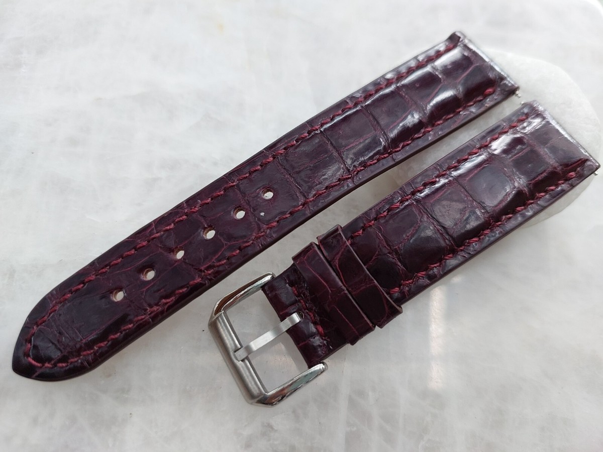 時計 18mm Real CROCODILE Watch Straps Vintage 20mm/18mm Dark Purple Alligator Crocodile Print Leather Watch