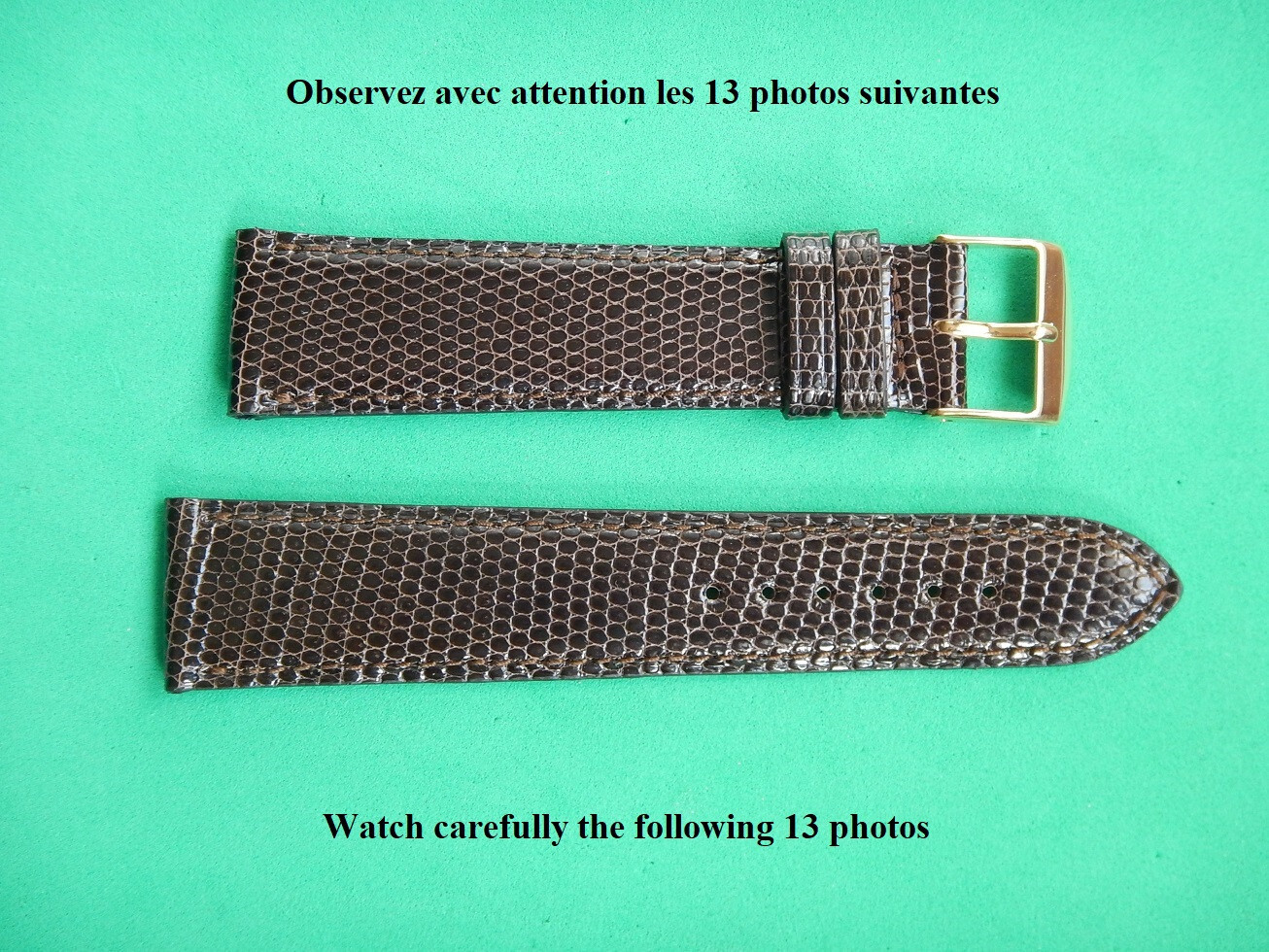 Bracelet montre lézard véritable marron foncé 20mm pour costume et bureau