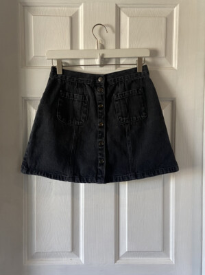 BDG A-Line Denim Mini Skirt Black Snap Up Size Medium