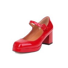 L Womens Mary Jane Dress Shoes Low Heel Ankle Strap Shiny Leather Wedding Casual