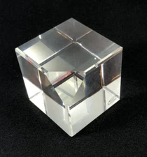 Things Remembered Crystal Glass Cube Paperweight Beveled Edges Angle Corner Cut