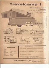 Travelcamp 1 traveler camper Spec.sheet factory dealer original vintage rare