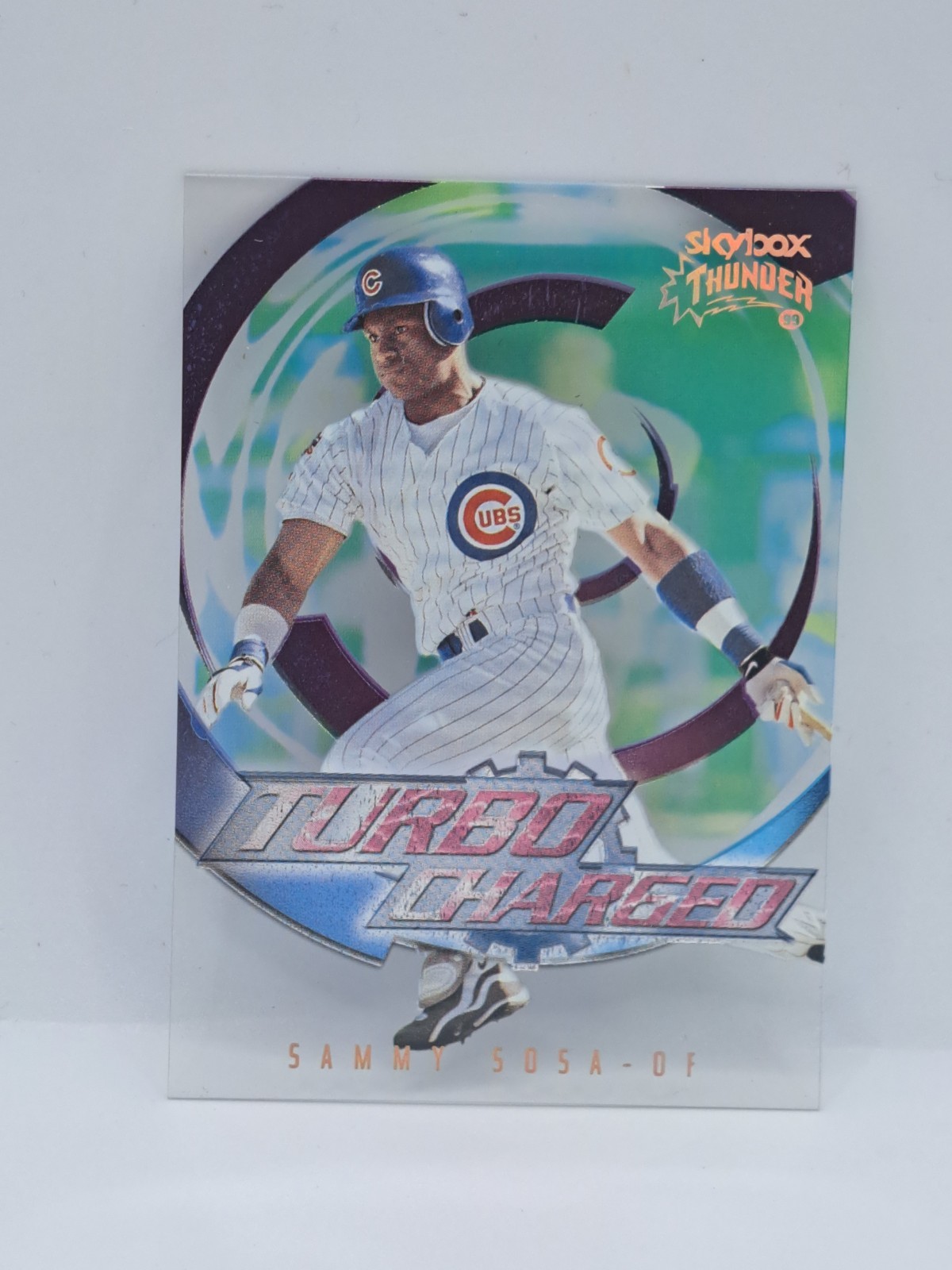 1999 Skybox Thunder #9 Sammy Sosa "Turbo Charged" Insert Baseball Card ~ Cubs