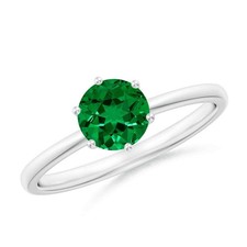 5MM Round Shape Emerald Solitaire Engagement Ring 925 Sterling Silver For Women