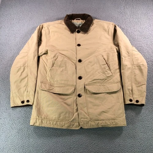 LL Bean Chore Barn Coat Adult Small Beige Insulated Corduroy Collar Work Quilted
