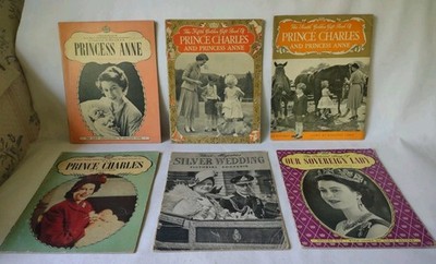 6 Vtg Pictorial Souvenir Booklets Royal Family Queen Elizabeth II Prince Charles