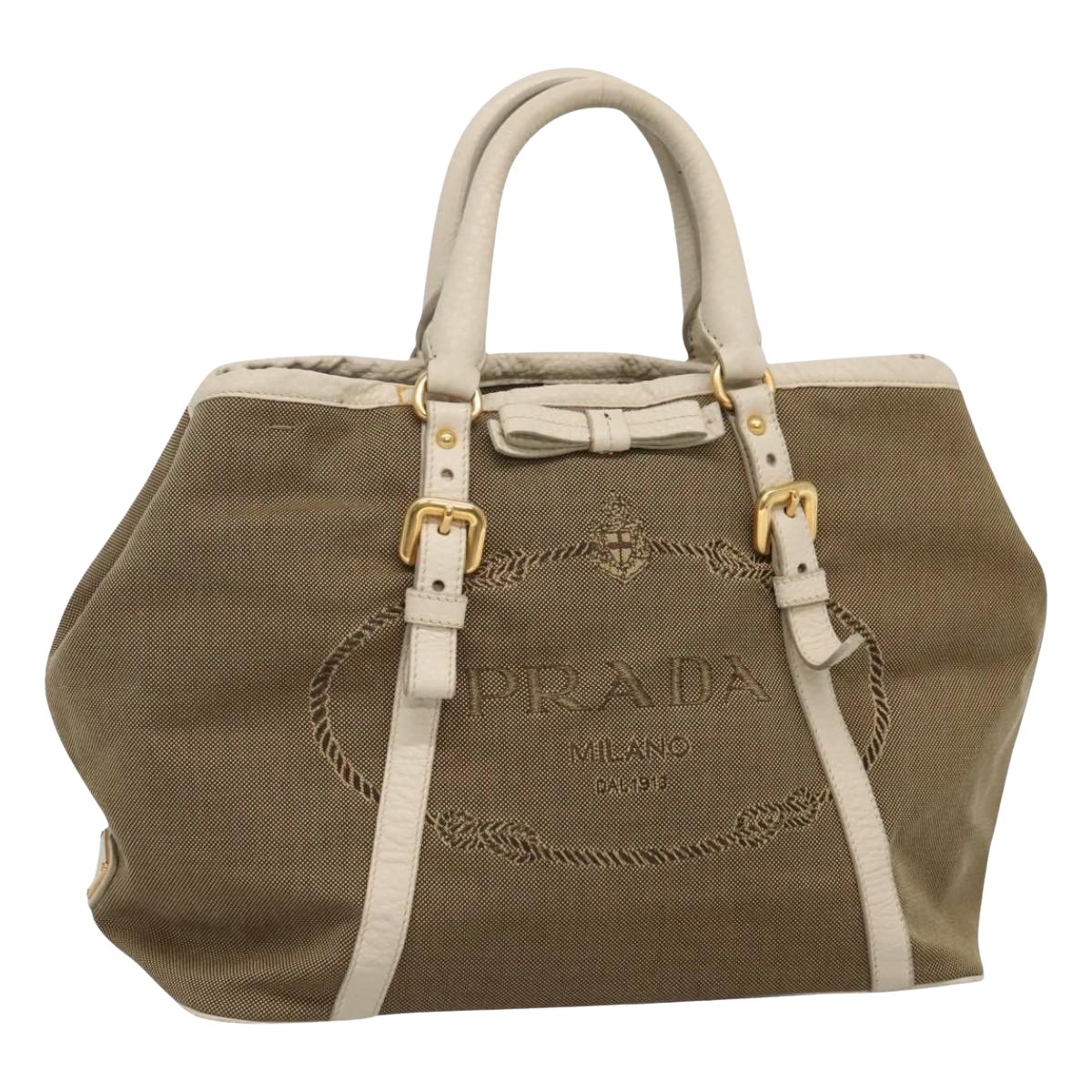 Prada Canapa Beige Canvas Handbag Authentic