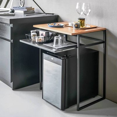 Yamazaki Home Beistelltisch mit Ausziehplatte 53x67x45cm Ablagetisch schwarz