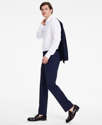 Alfani Mens Slim fit Dress Pants 32 / 32 Navy Blue Striped