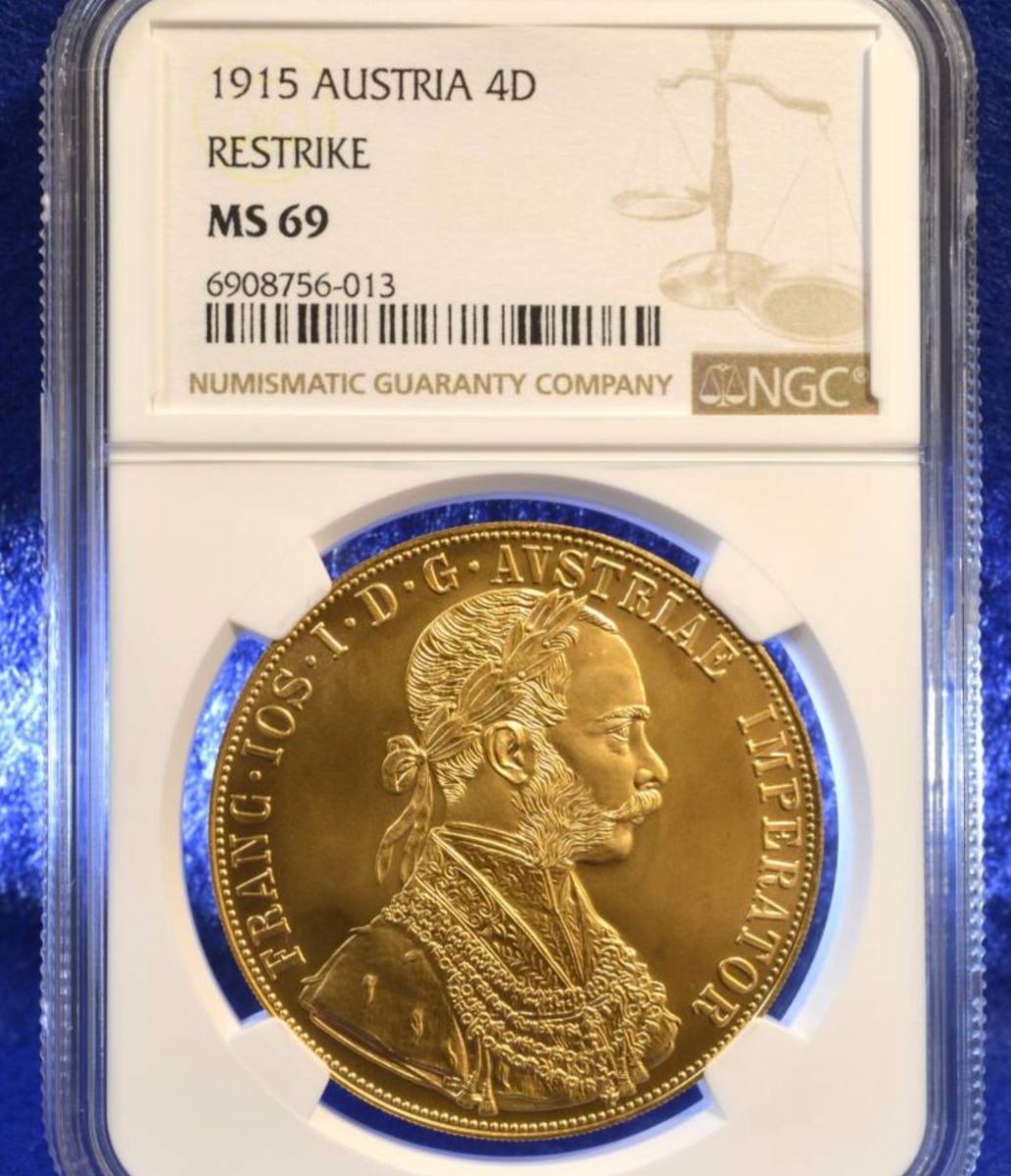 1915 Austria Gold 4 Ducat Restrike NGC MS69 Austrian Ducat Eye