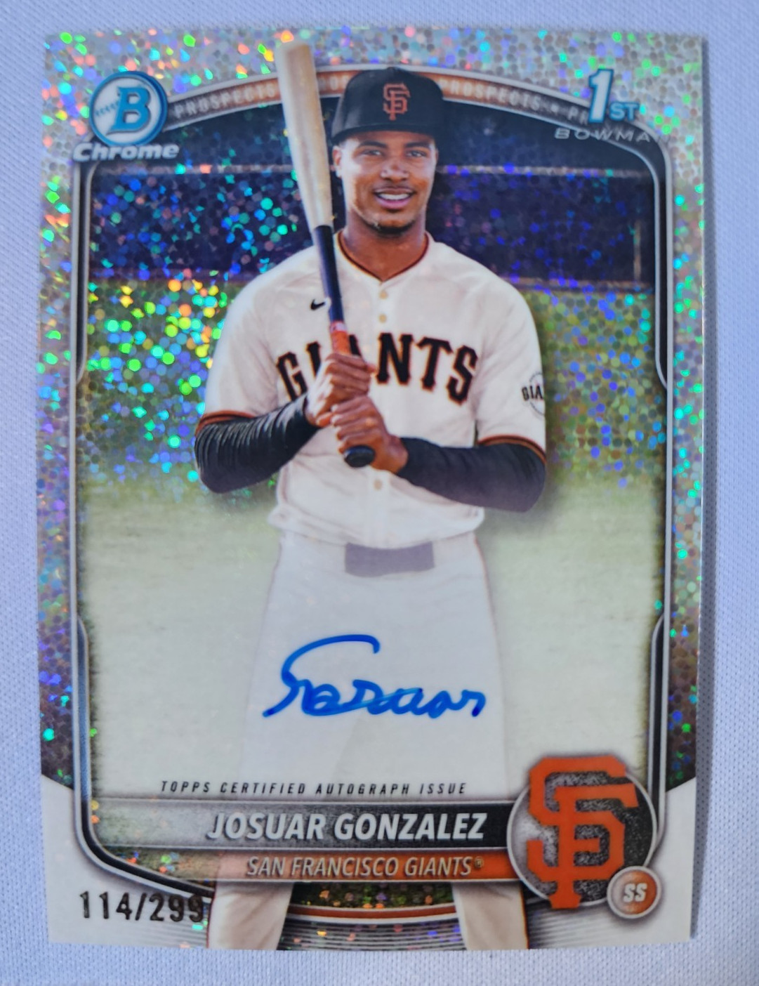 Josuar Gonzalez 2025 Bowman Chrome Speckle Refractor Auto 1st RC /299