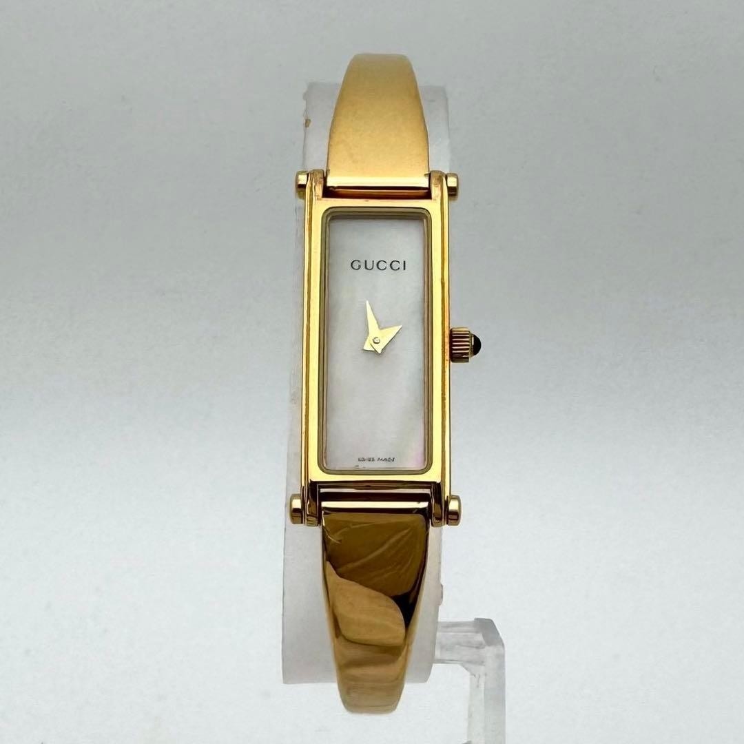 Gucci 1500L Mother of Pearl Dial Gold Bangle Watch 1P Onyx Working New Battery image 4