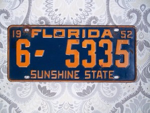 1952 Florida License Plate 6 5335 Palm Beach County Palindrome Great Solid Cond