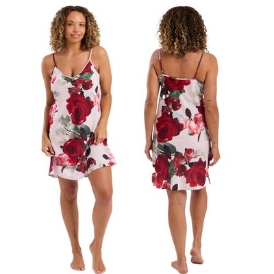 Pink Rose Floral Bloom Sexy Satin Chemise Nightie Short Slip Size 16 18