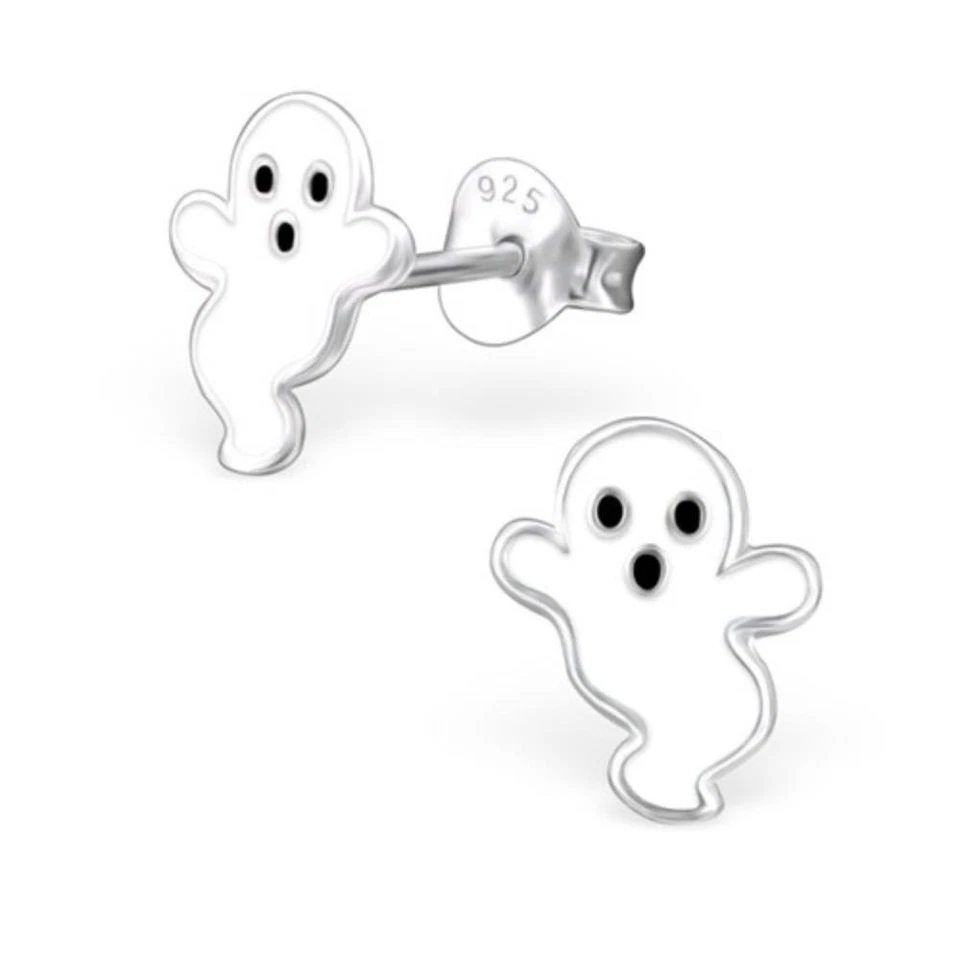Kinder Ohrstecker 925 Silber Ohrringe Halloween Gespenst Geister weiß Geschenk - Bild 1 von 1