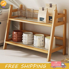 2 Layer Countertop Organizer Multipurpose Kitchen Rack Bamboo Mug Storage Shelf