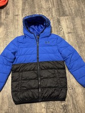 Under Armour Youth Boys Puffer Jacket Size M Blue Black Hooded Full ZipInsulated