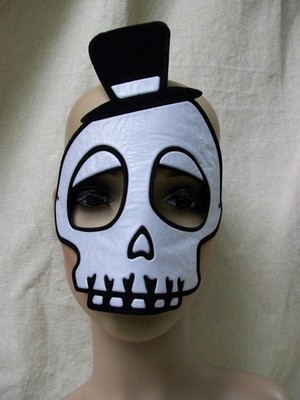 Fun Black White Skull Top Hat Skeleton Eye Mask Masquerade Day of Dead Dia De Lo