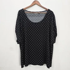 Susan Graver Top 2X Black Polka Dot Liquid Knit Ruched Sleeve Career Office