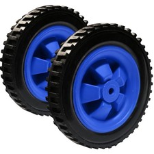pair of blue fishng trolley  / sack truck wheels  146mm wide  - 10mm bore hole