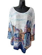 Alfred Dunner Top Women XL  Multicolor Graphic Venice Scoop Neck Embellished