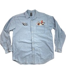WB Warner Bros Studio Store Looney Tunes Button Up Blue Shirt Men's Size L