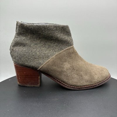 Toms Leila Ankle Booties Women s 7.5 Gray Taupe Zip Heel Wool Suede
