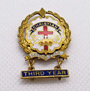 Christian Sunday School Pin 2nd Year Wreath + 3rd Year Bar Littles System 1/10 1