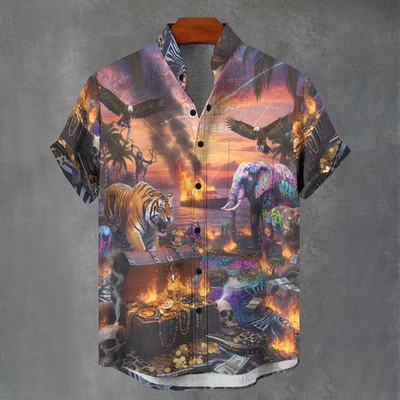 Crazy Wild Cartoon Graphic Print Hawaiian Shirt Funky Art