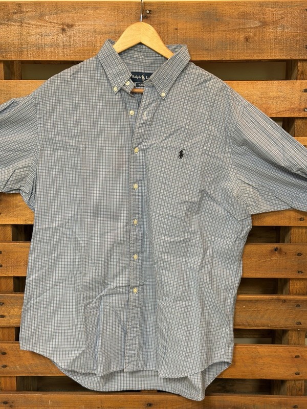 Ralph Lauren Shirt Mens XL Blue Check Classic Fit Button Down Long Sleeve Pony
