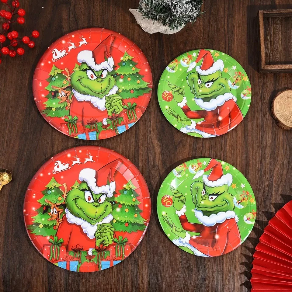 21 suministros de fiesta de Navidad Grinch 10 platos grandes 10 pequeños 1 pancarta Foto 2 de 4